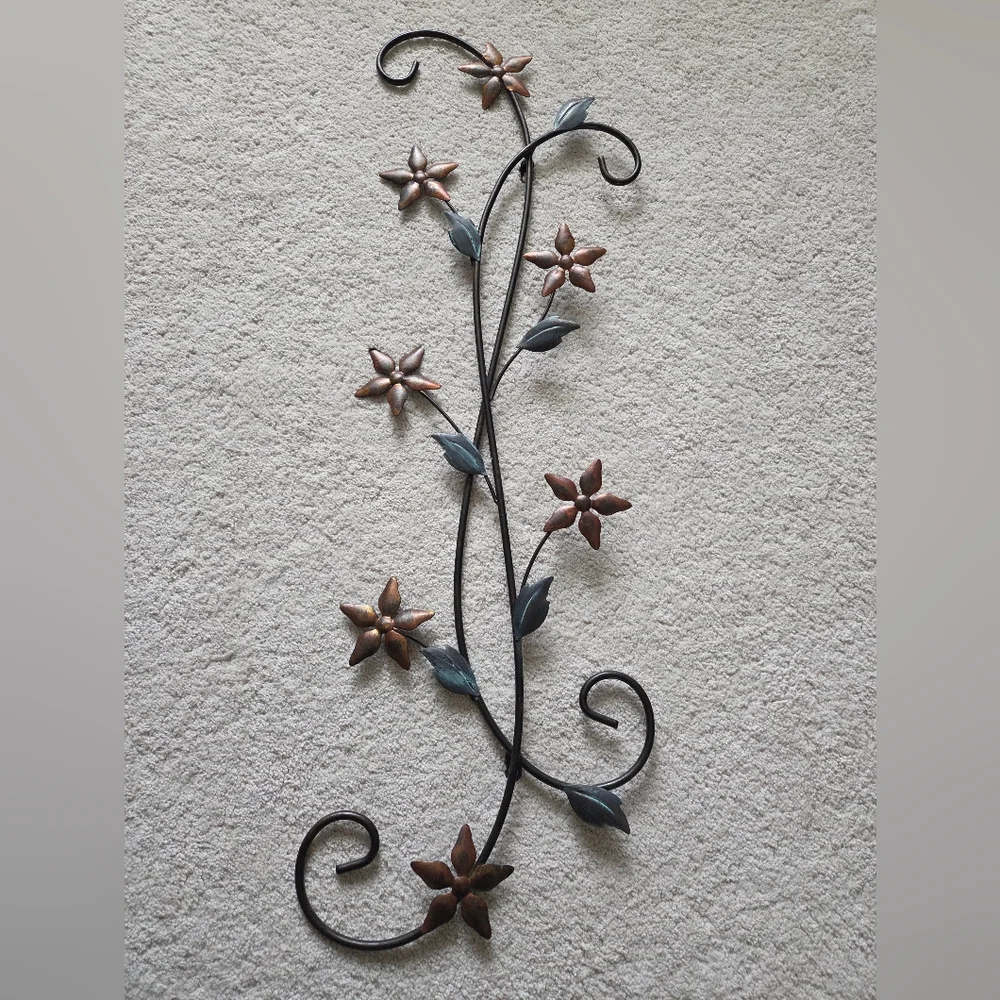 Floral Metal Wall Art Decor in Black and Brown - Picture 1 of 4